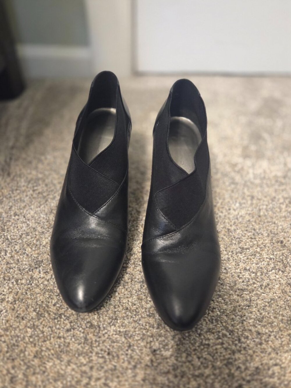 Bandolina ankle boots, 3" heel. Black leather with elastic. Size 10.